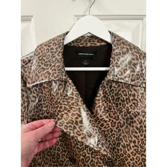 Something Navy Tan Macaroon Leopard Unbelted Rain Coat sz XL NWT - Picture 3 of 8